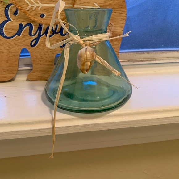 Other - Green Glass Vase with Shell Accent